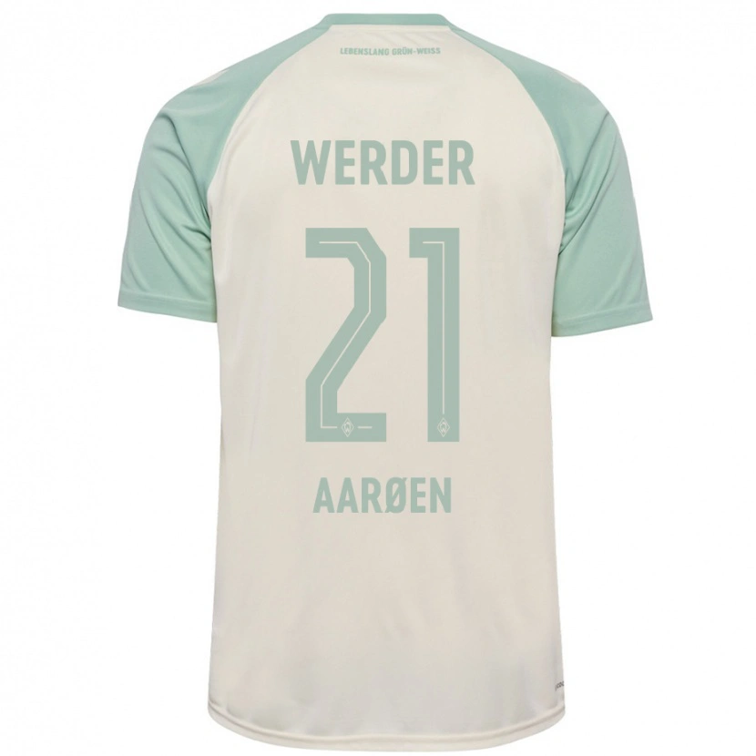 Danxen Enfant Maillot Isak Hansen-Aarøen #21 Blanc Cassé Vert Clair Tenues Extérieur 2024/25 T-Shirt