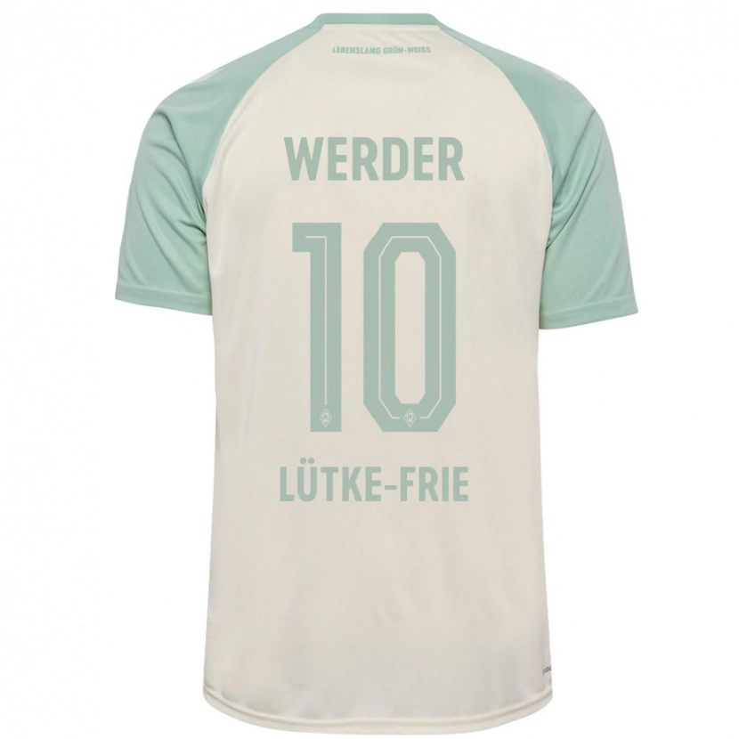 Danxen Enfant Maillot Dennis Lütke-Frie #10 Blanc Cassé Vert Clair Tenues Extérieur 2024/25 T-Shirt