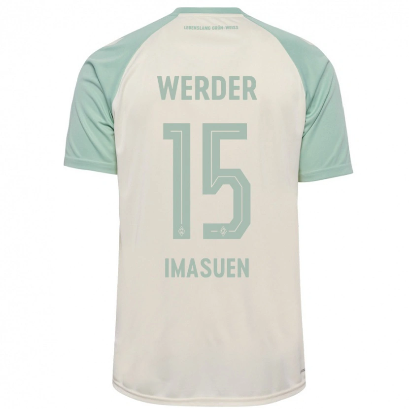 Danxen Enfant Maillot Joel Imasuen #15 Blanc Cassé Vert Clair Tenues Extérieur 2024/25 T-Shirt