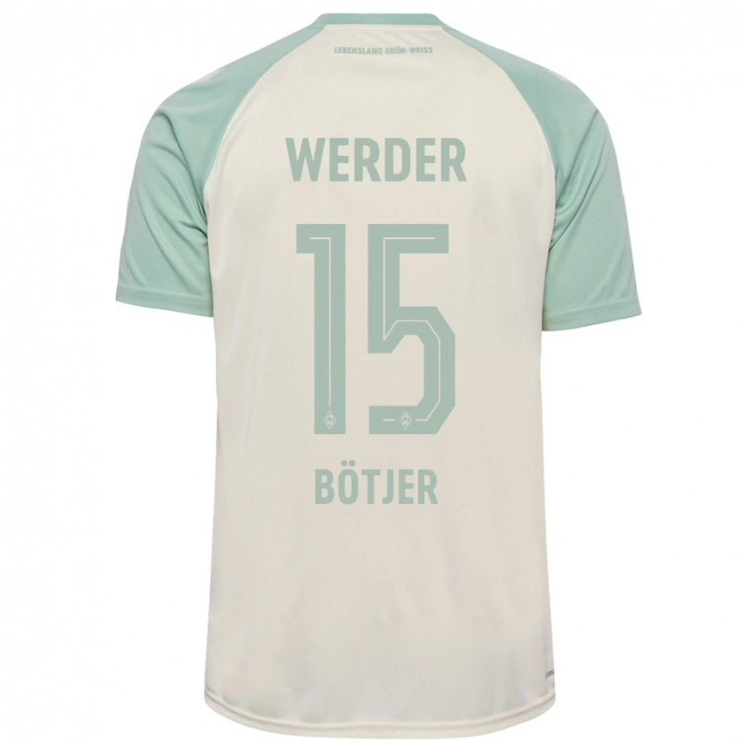 Danxen Enfant Maillot Linus Bötjer #15 Blanc Cassé Vert Clair Tenues Extérieur 2024/25 T-Shirt