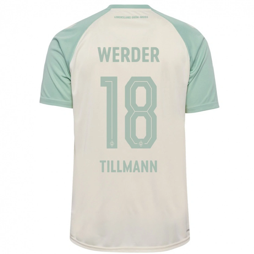 Danxen Enfant Maillot Felix Tillmann #18 Blanc Cassé Vert Clair Tenues Extérieur 2024/25 T-Shirt