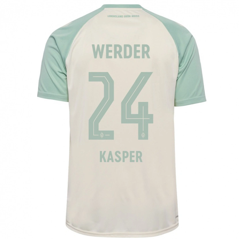 Danxen Enfant Maillot Dominik Kasper #24 Blanc Cassé Vert Clair Tenues Extérieur 2024/25 T-Shirt