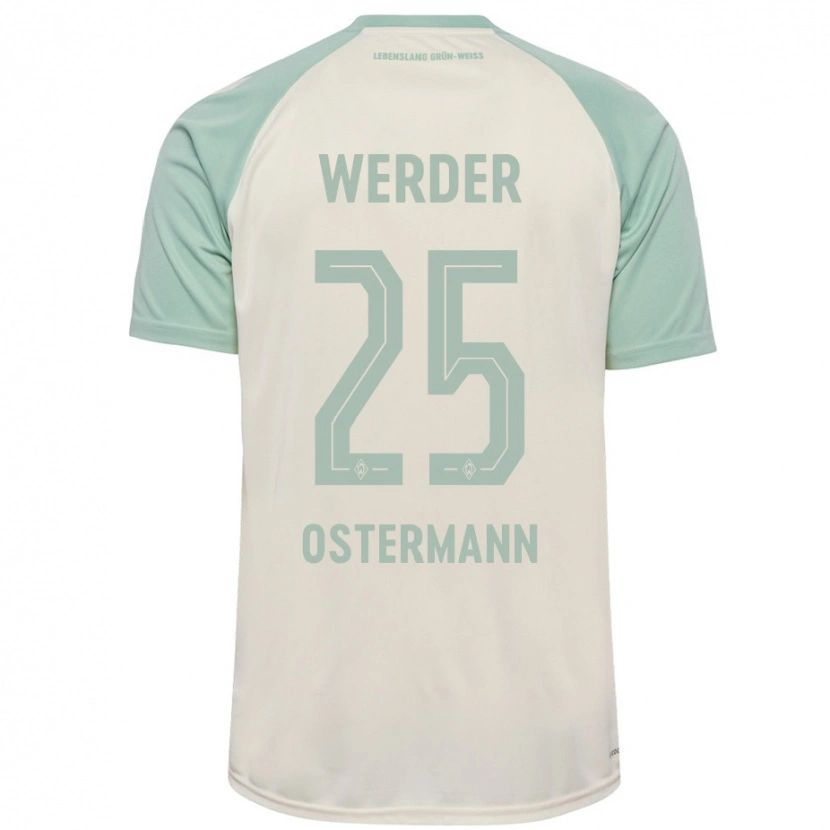 Danxen Enfant Maillot Ben Ostermann #25 Blanc Cassé Vert Clair Tenues Extérieur 2024/25 T-Shirt