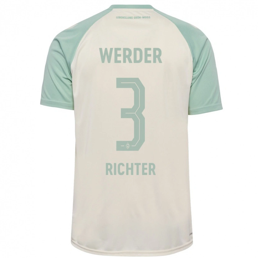 Danxen Enfant Maillot Mathis Richter #3 Blanc Cassé Vert Clair Tenues Extérieur 2024/25 T-Shirt