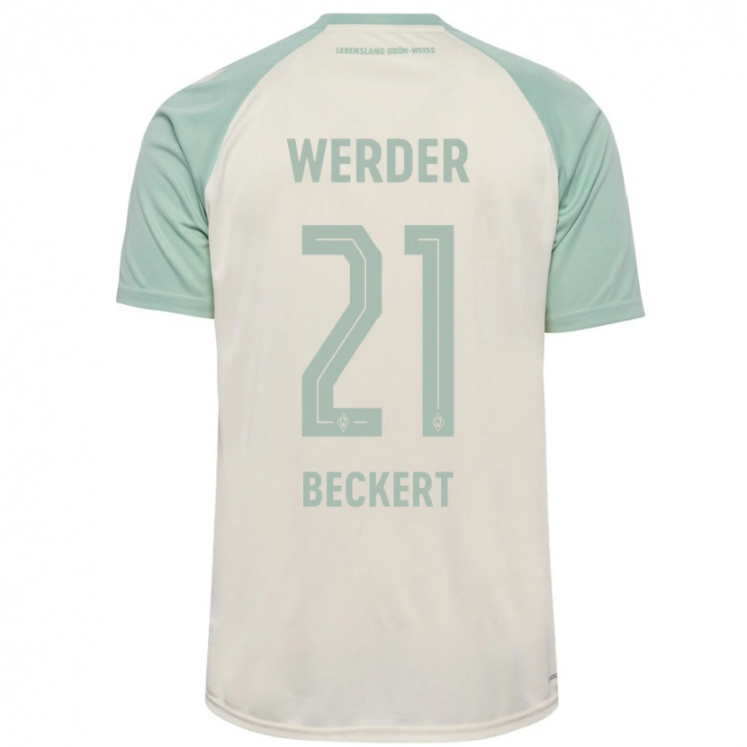 Danxen Enfant Maillot Jonathan Beckert #21 Blanc Cassé Vert Clair Tenues Extérieur 2024/25 T-Shirt