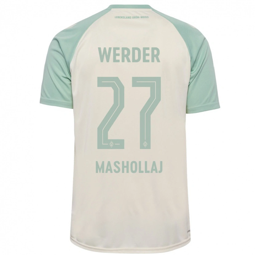 Danxen Enfant Maillot Benjamin Mashollaj #27 Blanc Cassé Vert Clair Tenues Extérieur 2024/25 T-Shirt