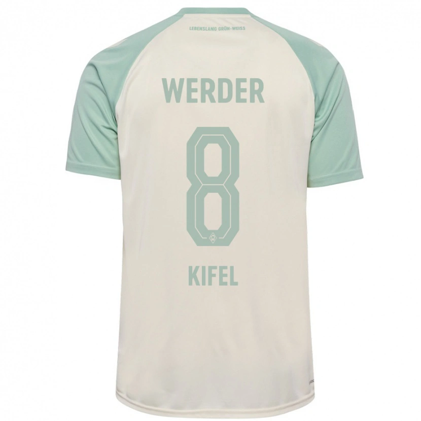 Danxen Enfant Maillot Denis Kifel #8 Blanc Cassé Vert Clair Tenues Extérieur 2024/25 T-Shirt