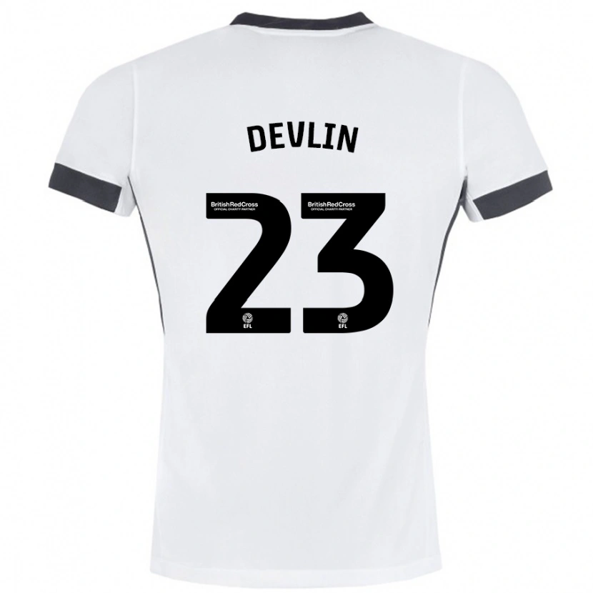 Danxen Enfant Maillot Charlie Devlin #23 Blanc Noir Tenues Extérieur 2024/25 T-Shirt