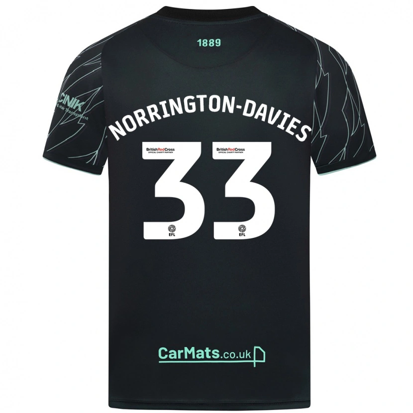 Danxen Enfant Maillot Rhys Norrington-Davies #33 Noir Vert Tenues Extérieur 2024/25 T-Shirt