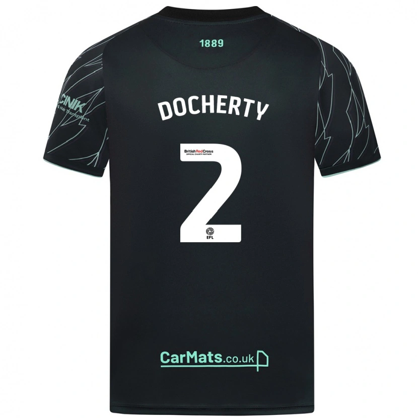 Danxen Enfant Maillot Charley Docherty #2 Noir Vert Tenues Extérieur 2024/25 T-Shirt