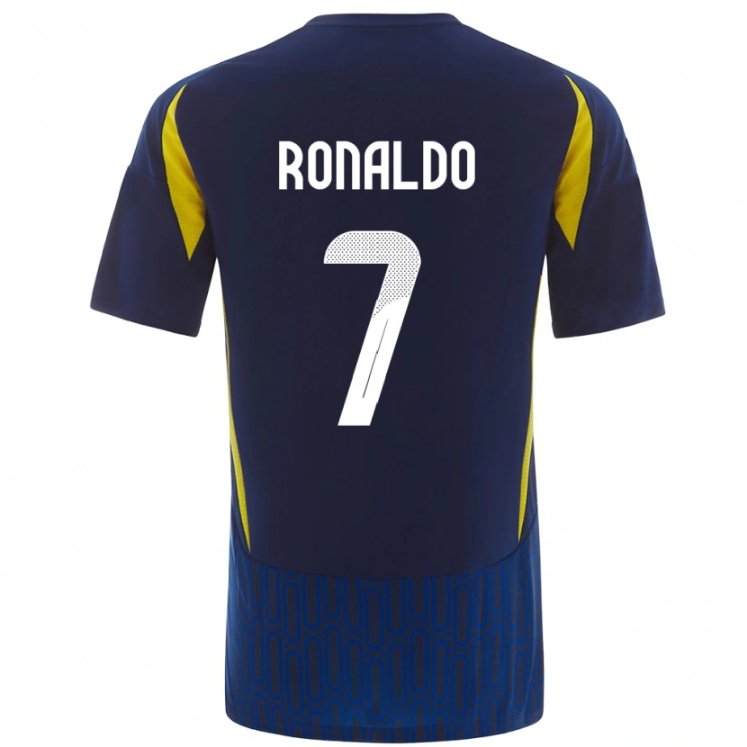 Danxen Enfant Maillot Cristiano Ronaldo #7 Bleu Jaune Tenues Extérieur 2024/25 T-Shirt