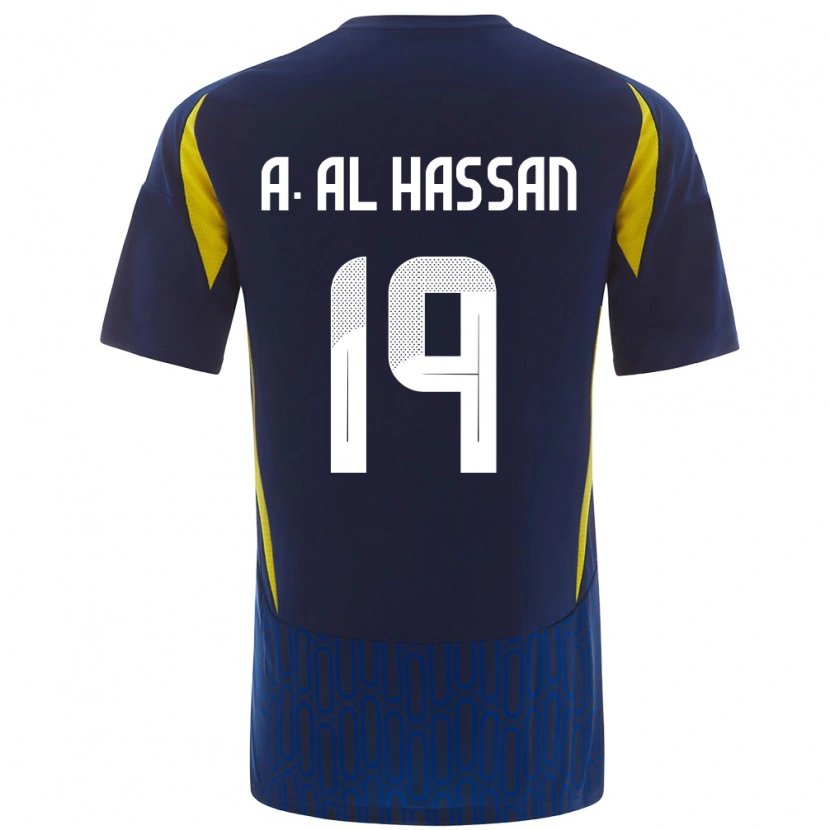 Danxen Enfant Maillot Ali Al-Hassan #19 Bleu Jaune Tenues Extérieur 2024/25 T-Shirt