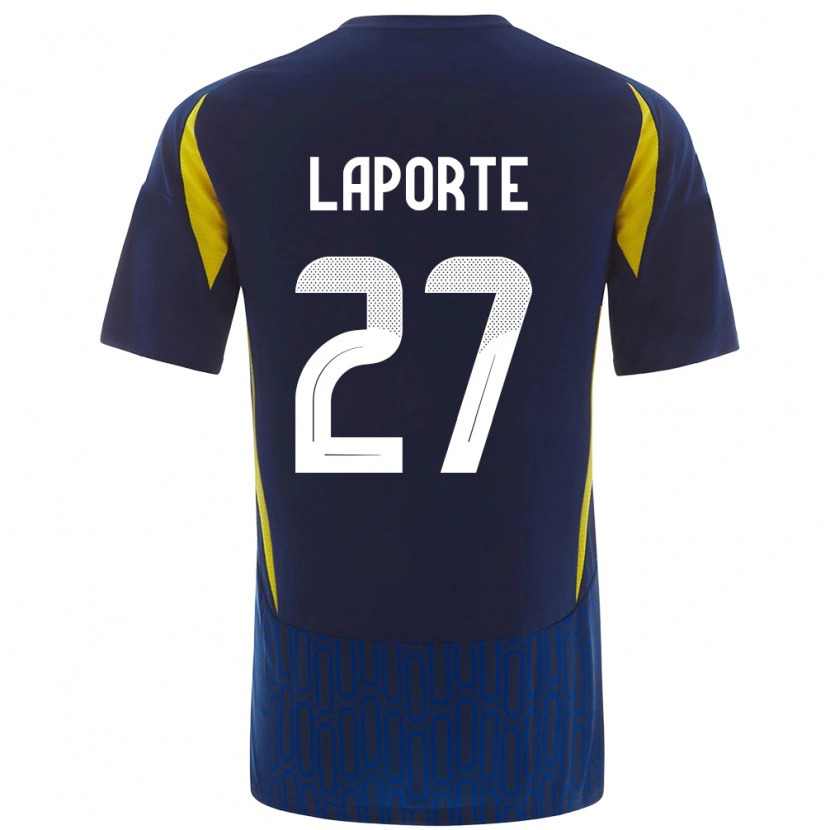 Danxen Enfant Maillot Aymeric Laporte #27 Bleu Jaune Tenues Extérieur 2024/25 T-Shirt