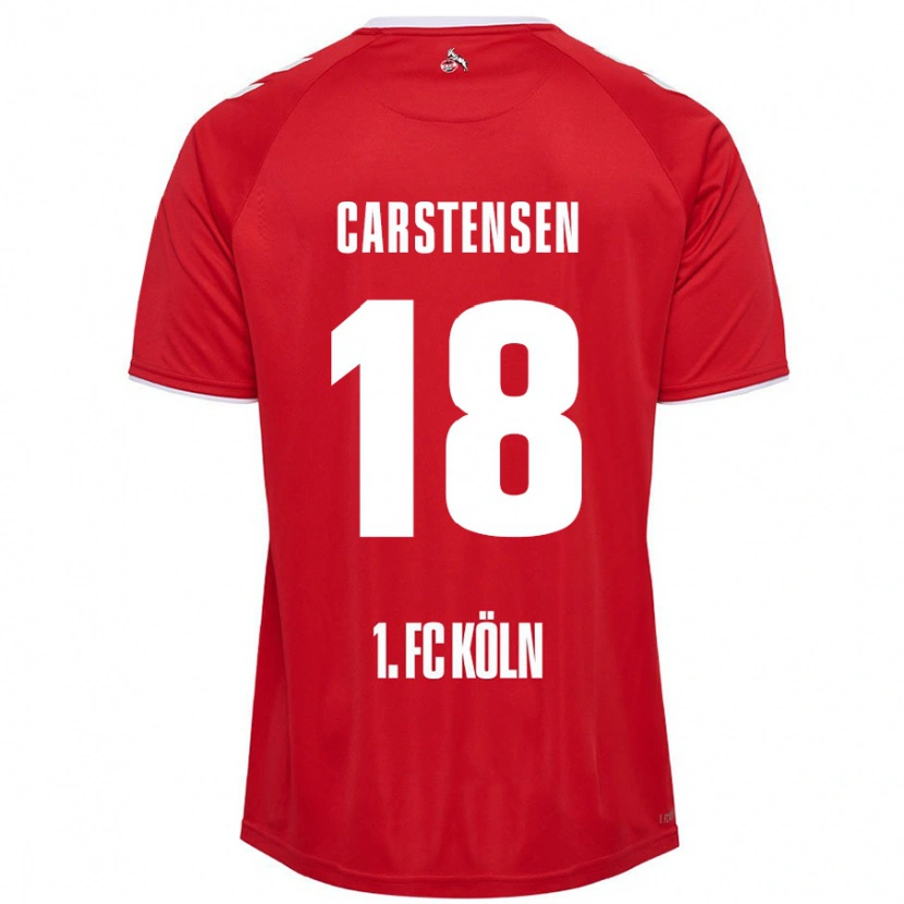 Danxen Enfant Maillot Rasmus Carstensen #18 Rouge Blanc Tenues Extérieur 2024/25 T-Shirt