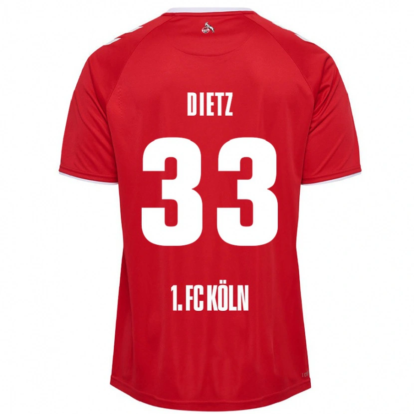 Danxen Enfant Maillot Florian Dietz #33 Rouge Blanc Tenues Extérieur 2024/25 T-Shirt