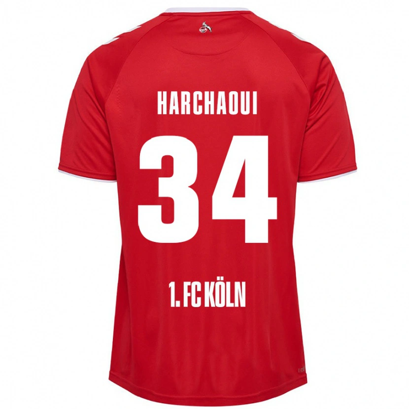 Danxen Enfant Maillot Fayssal Harchaoui #34 Rouge Blanc Tenues Extérieur 2024/25 T-Shirt