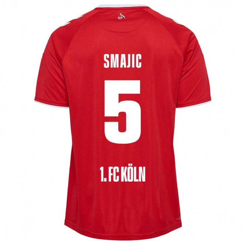 Danxen Enfant Maillot Rijad Smajic #5 Rouge Blanc Tenues Extérieur 2024/25 T-Shirt