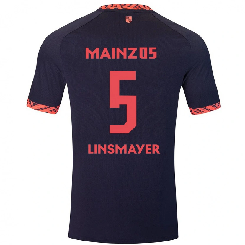 Danxen Enfant Maillot Denis Linsmayer #5 Bleu Corail Rouge Tenues Extérieur 2024/25 T-Shirt