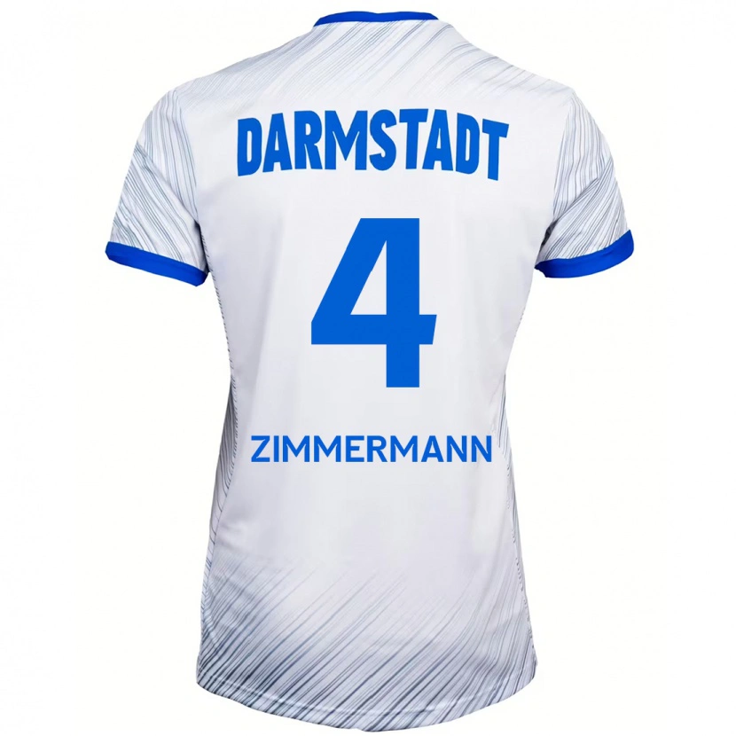 Danxen Enfant Maillot Christoph Zimmermann #4 Blanc Bleu Tenues Extérieur 2024/25 T-Shirt