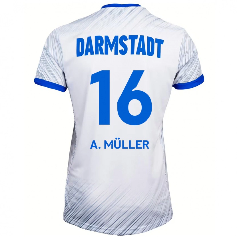 Danxen Enfant Maillot Andreas Müller #16 Blanc Bleu Tenues Extérieur 2024/25 T-Shirt