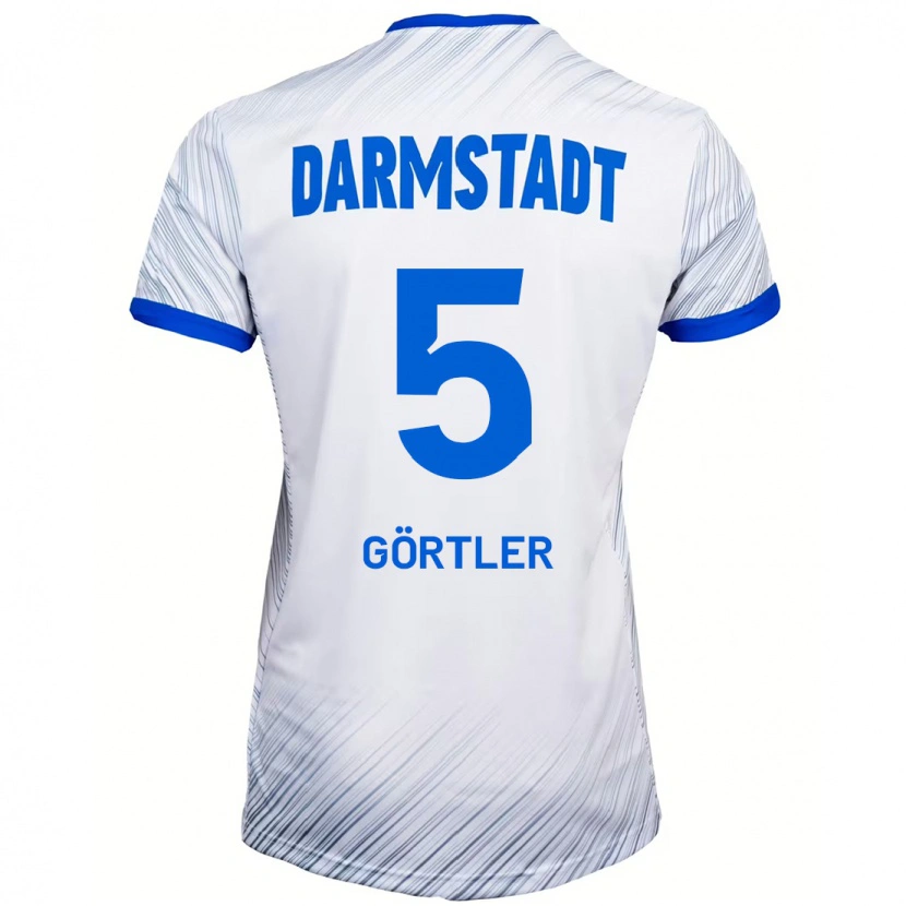 Danxen Enfant Maillot Bastian Görtler #5 Blanc Bleu Tenues Extérieur 2024/25 T-Shirt