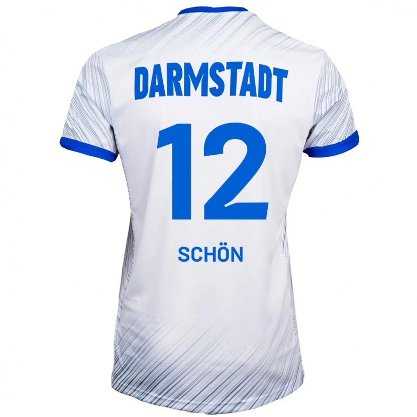 Danxen Enfant Maillot Lars Schön #12 Blanc Bleu Tenues Extérieur 2024/25 T-Shirt