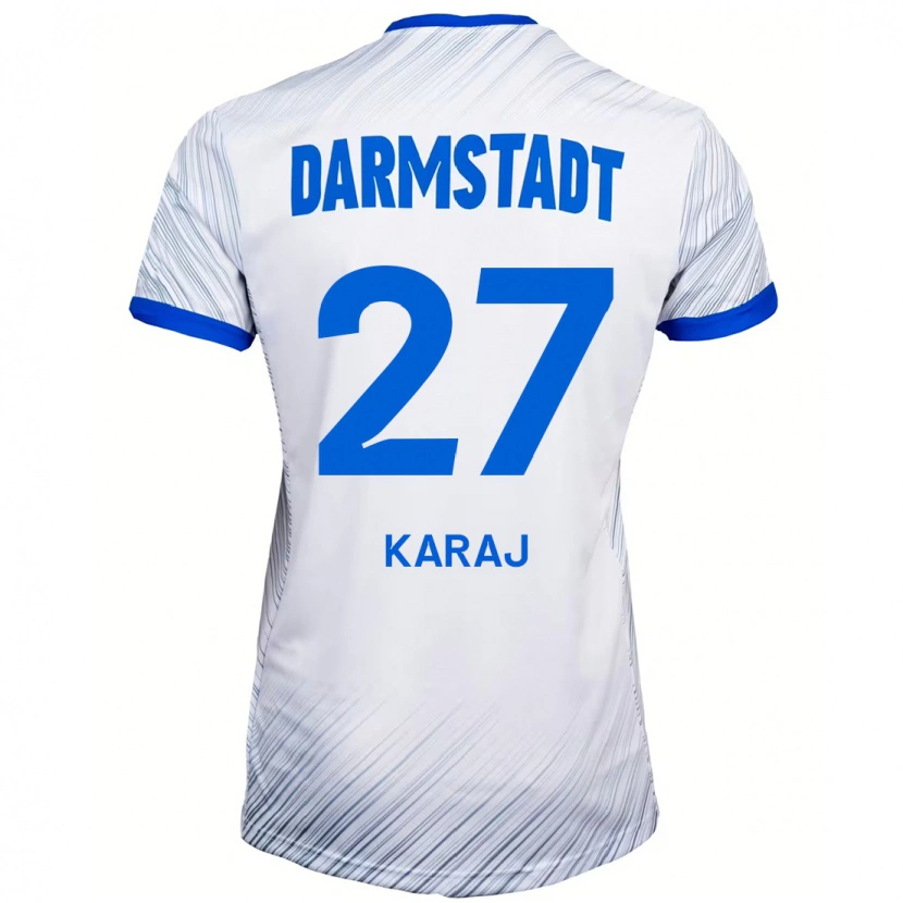 Danxen Enfant Maillot Eraldo Karaj #27 Blanc Bleu Tenues Extérieur 2024/25 T-Shirt