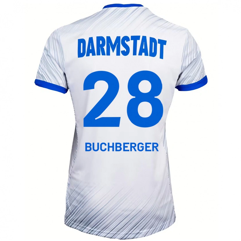 Danxen Enfant Maillot Jonas Buchberger #28 Blanc Bleu Tenues Extérieur 2024/25 T-Shirt