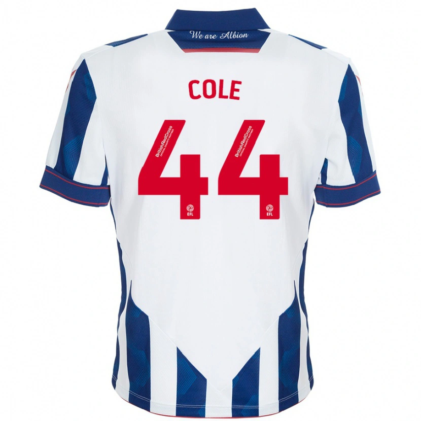 Danxen Homme Maillot Devante Cole #44 Blanc Bleu Foncé Tenues Domicile 2024/25 T-Shirt