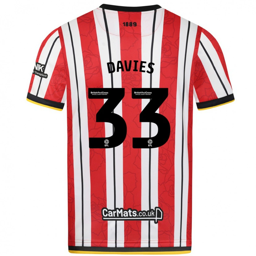 Danxen Homme Maillot Bethan Davies #33 Rayures Blanches Rouges Tenues Domicile 2024/25 T-Shirt