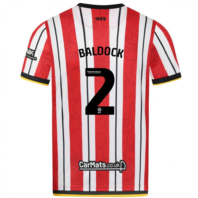 Danxen Homme Maillot George Baldock #2 Rayures Blanches Rouges Tenues Domicile 2024/25 T-Shirt