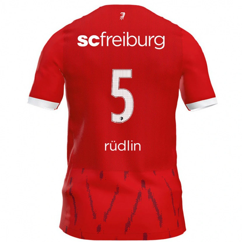 Danxen Homme Maillot Fabian Rüdlin #5 Rouge Tenues Domicile 2024/25 T-Shirt