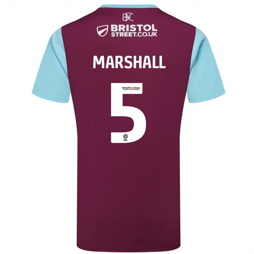 Danxen Homme Maillot Georgia Marshall #5 Bordeaux Bleu Ciel Tenues Domicile 2024/25 T-Shirt