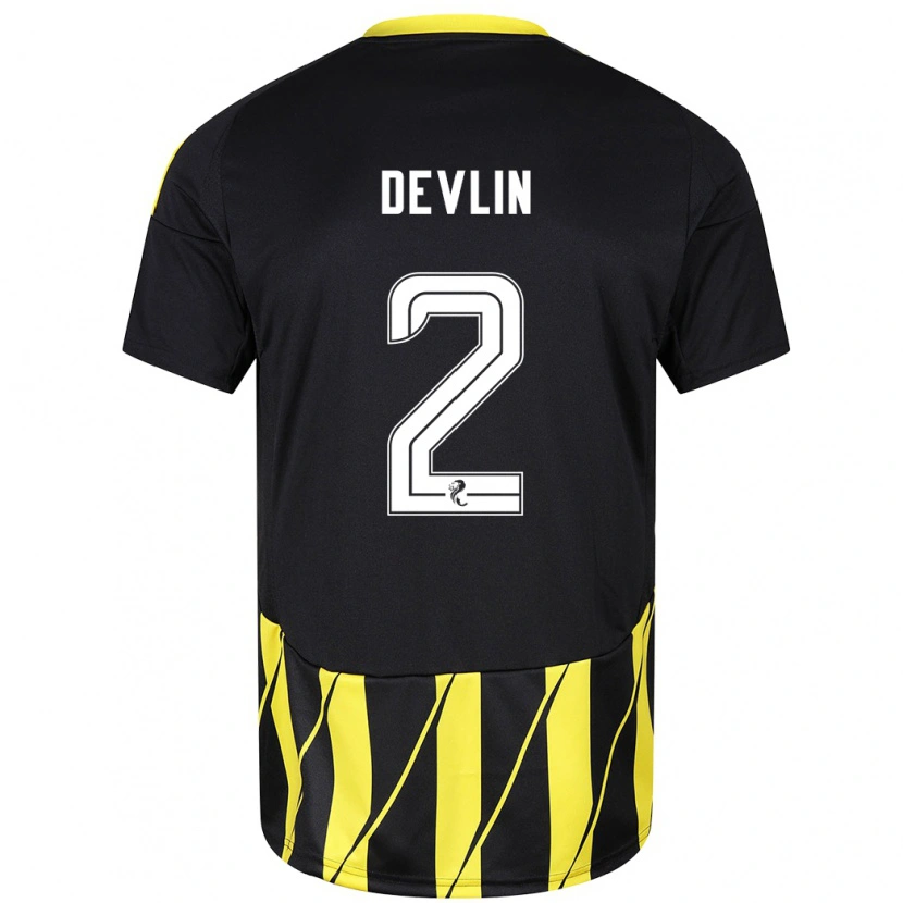 Danxen Homme Maillot Nicky Devlin #2 Noir Jaune Tenues Extérieur 2024/25 T-Shirt