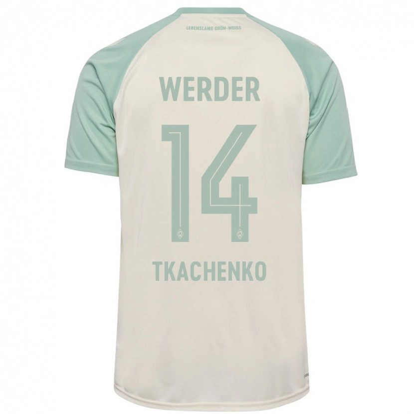 Danxen Homme Maillot Oleksandr Tkachenko #14 Blanc Cassé Vert Clair Tenues Extérieur 2024/25 T-Shirt