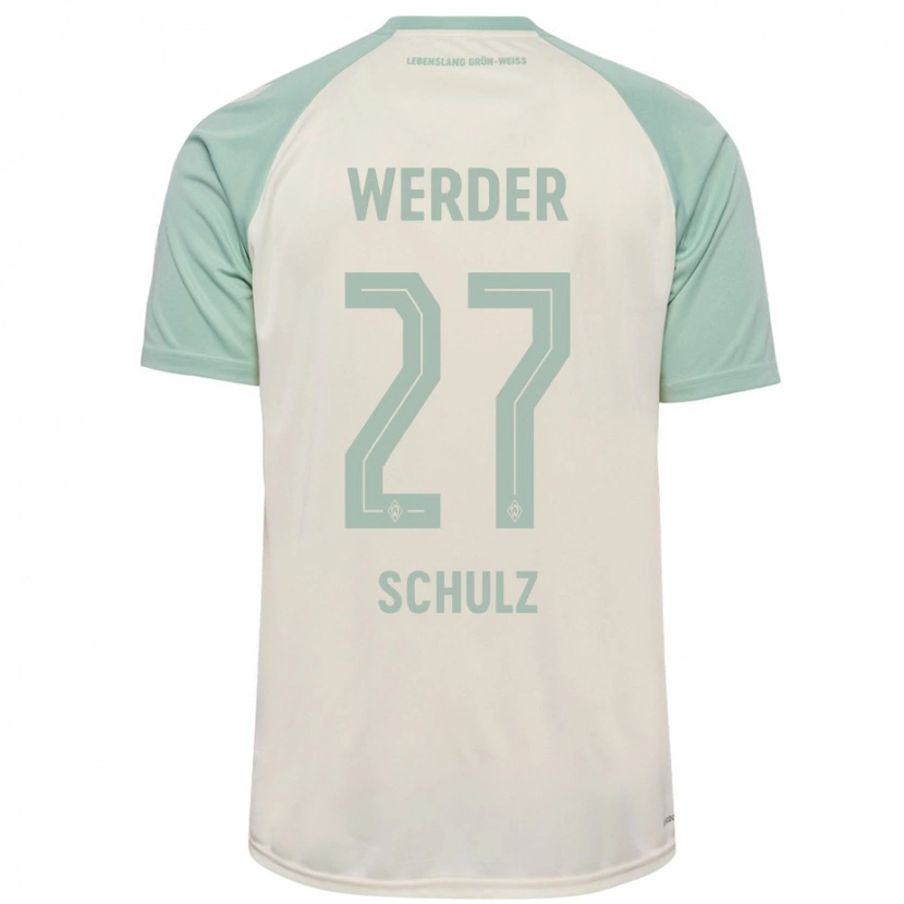 Danxen Homme Maillot Ole Schulz #27 Blanc Cassé Vert Clair Tenues Extérieur 2024/25 T-Shirt