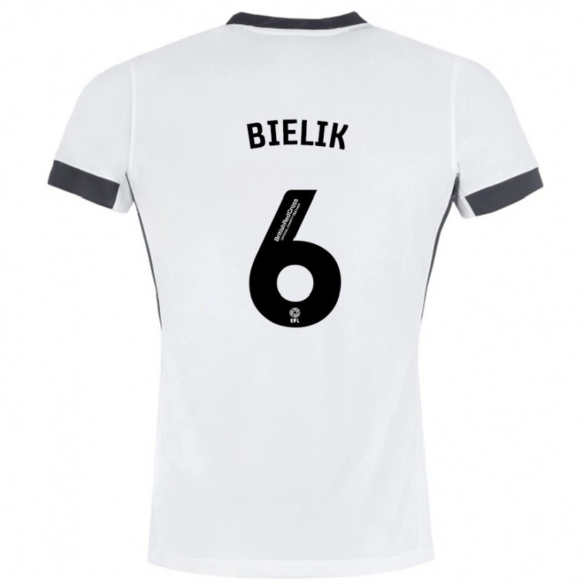 Danxen Homme Maillot Krystian Bielik #6 Blanc Noir Tenues Extérieur 2024/25 T-Shirt