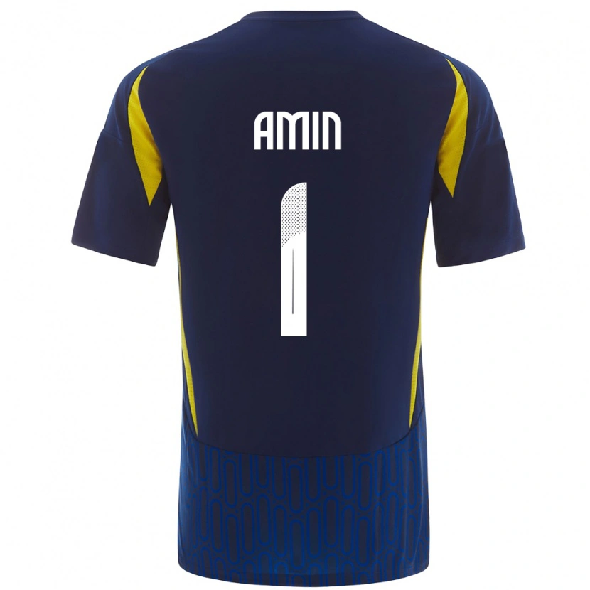 Danxen Homme Maillot Amin Al-Bukhari #1 Bleu Jaune Tenues Extérieur 2024/25 T-Shirt