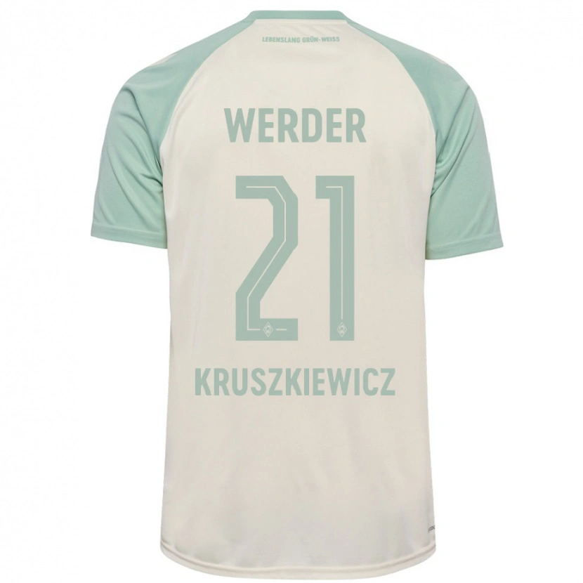 Danxen Femme Maillot Jakub Kruszkiewicz #21 Blanc Cassé Vert Clair Tenues Extérieur 2024/25 T-Shirt