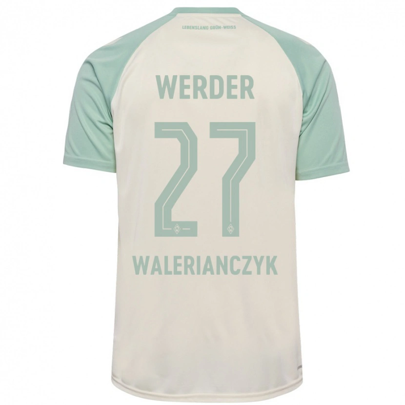 Danxen Femme Maillot Dennis Walerianczyk #27 Blanc Cassé Vert Clair Tenues Extérieur 2024/25 T-Shirt