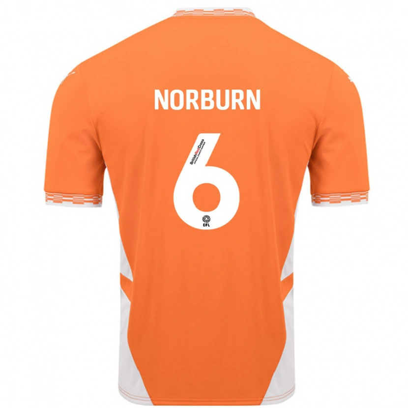 Danxen Enfant Maillot Oliver Norburn #6 Orange Blanc Tenues Domicile 2024/25 T-Shirt