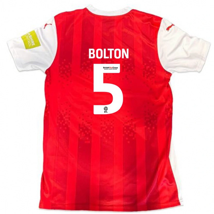 Danxen Enfant Maillot James Bolton #5 Rouge Blanc Tenues Domicile 2024/25 T-Shirt