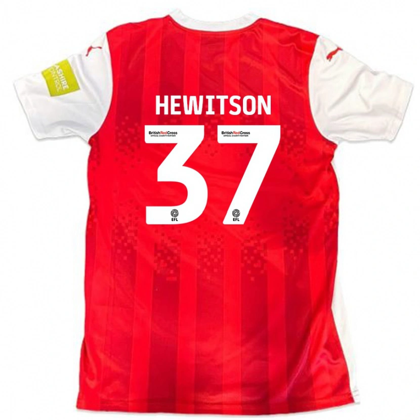 Danxen Enfant Maillot Luke Hewitson #37 Rouge Blanc Tenues Domicile 2024/25 T-Shirt