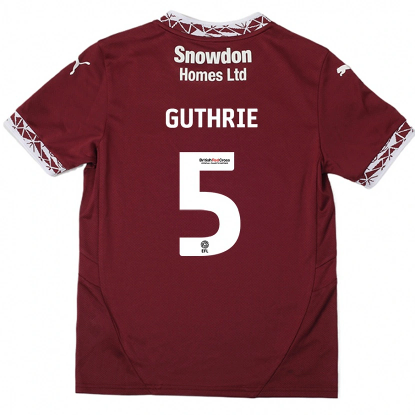 Danxen Enfant Maillot Jon Guthrie #5 Bordeaux Tenues Domicile 2024/25 T-Shirt