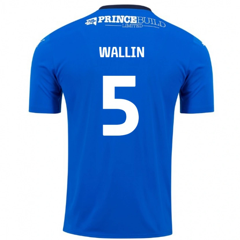 Danxen Enfant Maillot Oscar Wallin #5 Bleu Blanc Tenues Domicile 2024/25 T-Shirt