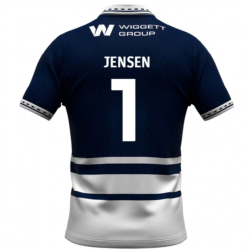 Danxen Enfant Maillot Lukas Jensen #1 Bleu Marine Blanc Tenues Domicile 2024/25 T-Shirt