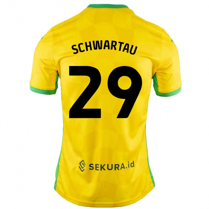 Danxen Enfant Maillot Oscar Schwartau #29 Jaune Vert Tenues Domicile 2024/25 T-Shirt