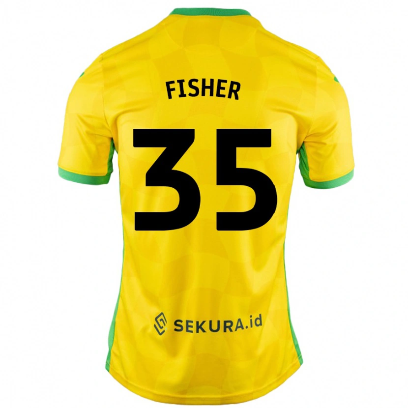 Danxen Enfant Maillot Kellen Fisher #35 Jaune Vert Tenues Domicile 2024/25 T-Shirt