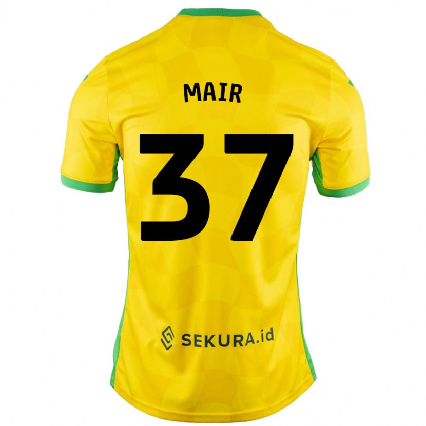 Danxen Enfant Maillot Archie Mair #37 Jaune Vert Tenues Domicile 2024/25 T-Shirt