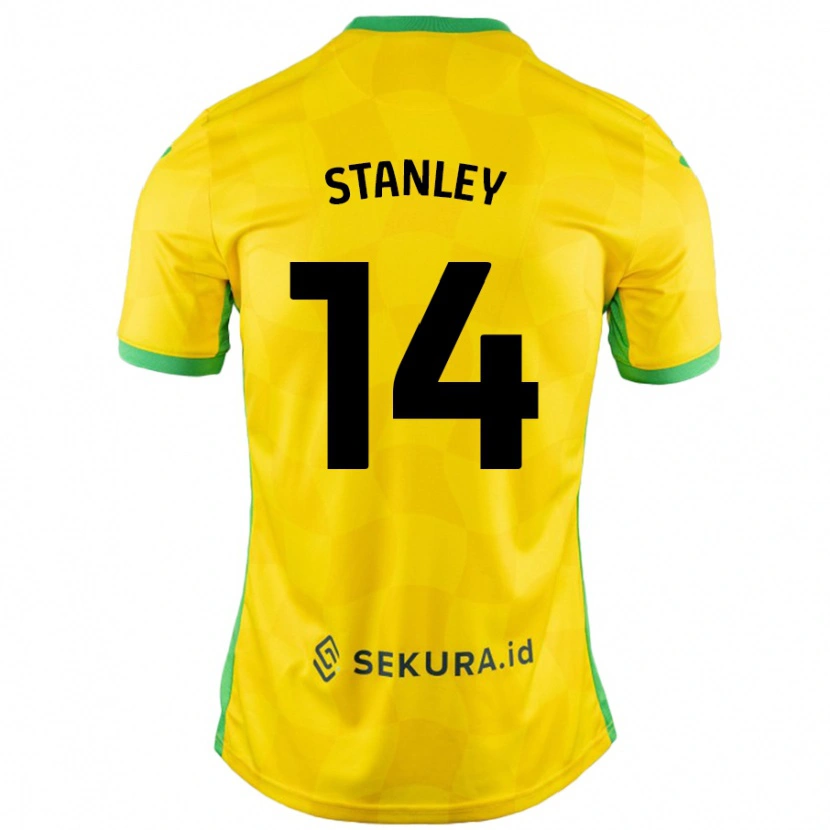 Danxen Enfant Maillot Kathryn Stanley #14 Jaune Vert Tenues Domicile 2024/25 T-Shirt